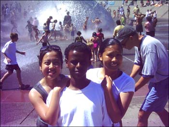 FOUNTAIN AND STUDENTS